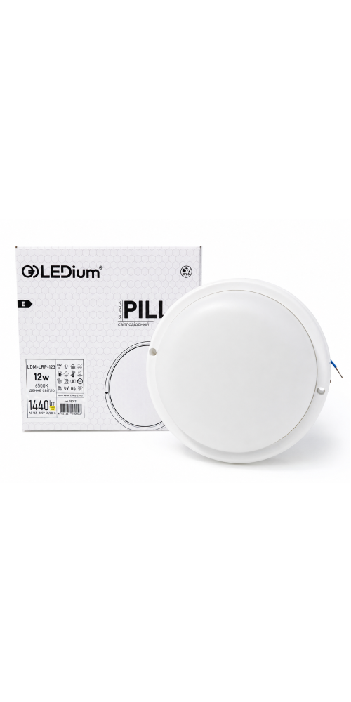 Світильник LED PILL 12W 1200Lm AC165-265V 6500k D=155mm КОЛО IP65 LEDium Світильник LED PILL 12W 1200Lm AC165-265V 6500k D=155mm КОЛО IP65 LEDium
